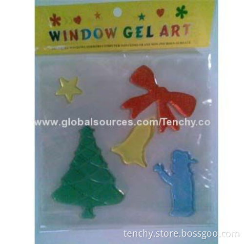 Christmas gel/jelly window sticker, TPR material self-adhesive, colorful/reusable/removable/washable